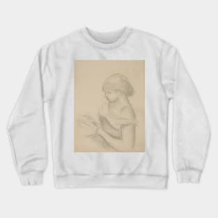 A Girl Reading (with a Sketch of Seated Woman) by Auguste Renoir Crewneck Sweatshirt